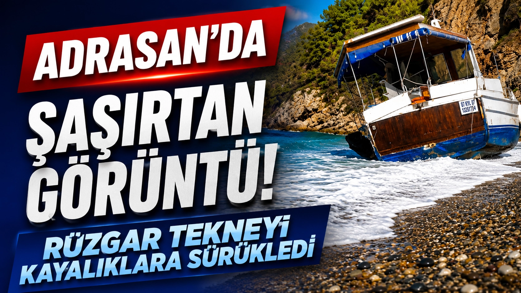 Adrasan&rsquo;da deniz karıştı! Tekne kayalıkların &uuml;zerinde kaldı