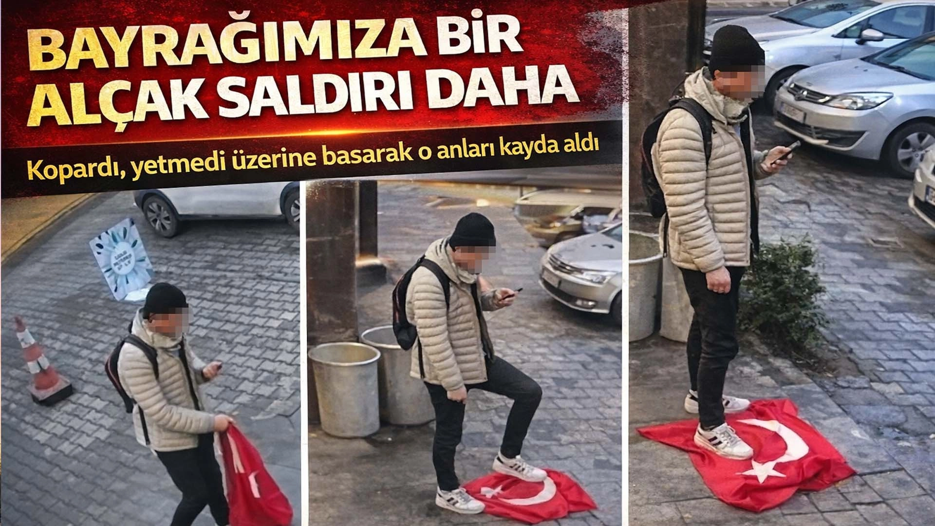Bayrağa al&ccedil;ak saldırı Beylikd&uuml;z&uuml;&rsquo;nde infial yarattı: G&ouml;r&uuml;nt&uuml;ler sosyal medyada tepki topladı