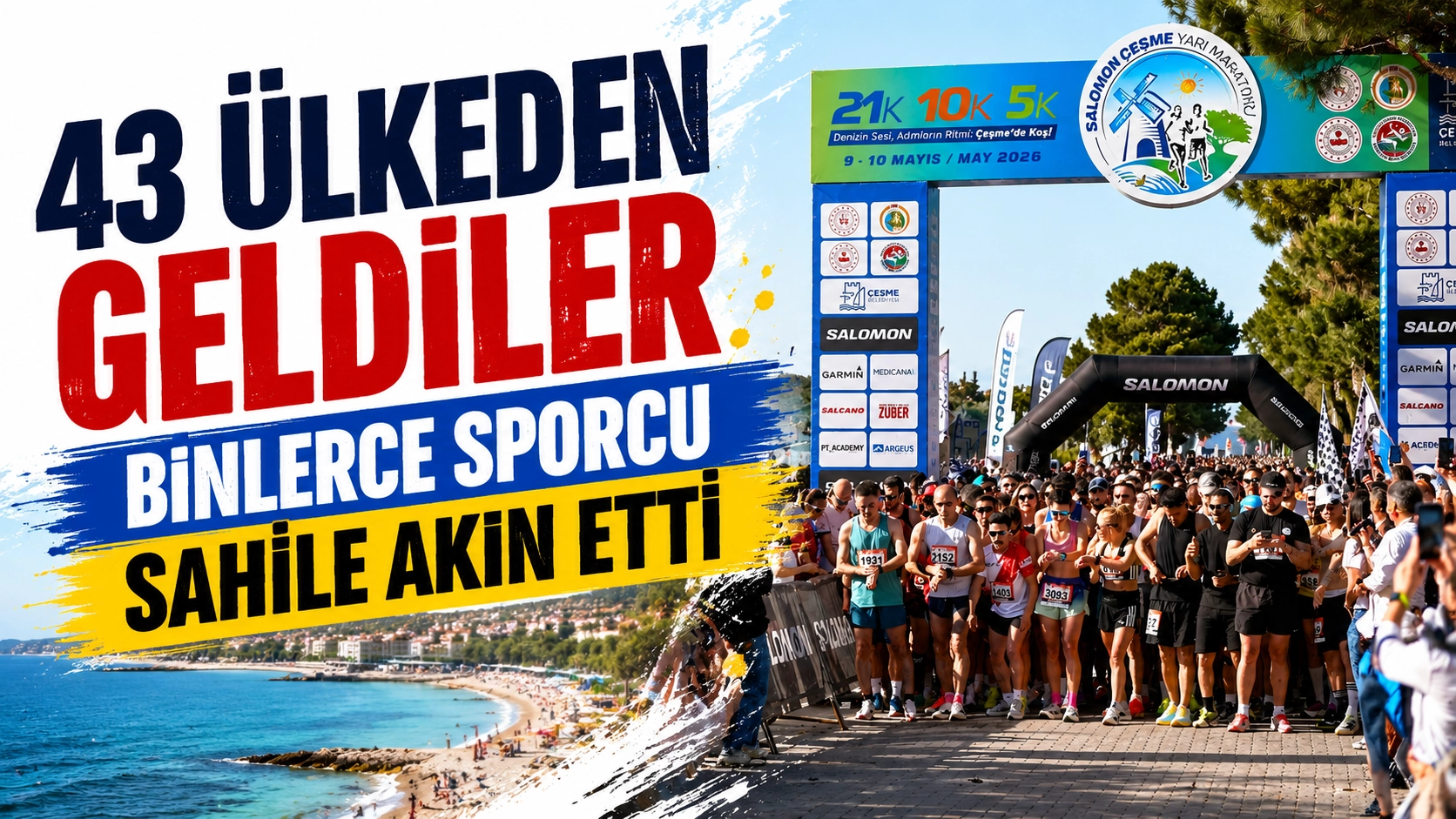 &Ccedil;eşme&rsquo;de rekor katılım... 43 &uuml;lkeden 3 bin 450 sporcu r&uuml;zgar eşliğinde koştu