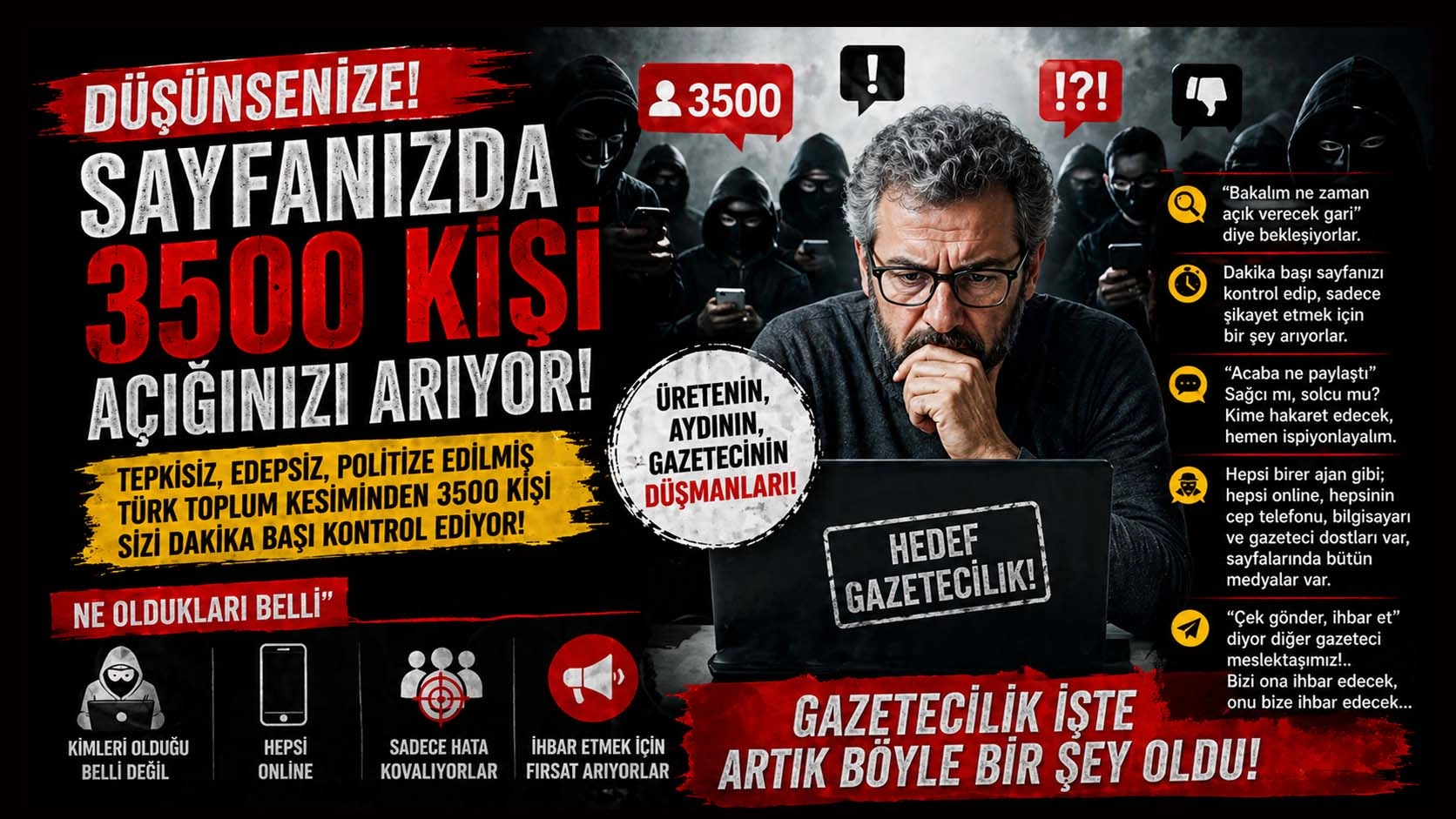 D&uuml;ş&uuml;nsenize, sayfanızda 3500 cehalet kişi sizin a&ccedil;ığınızı arıyor!..
