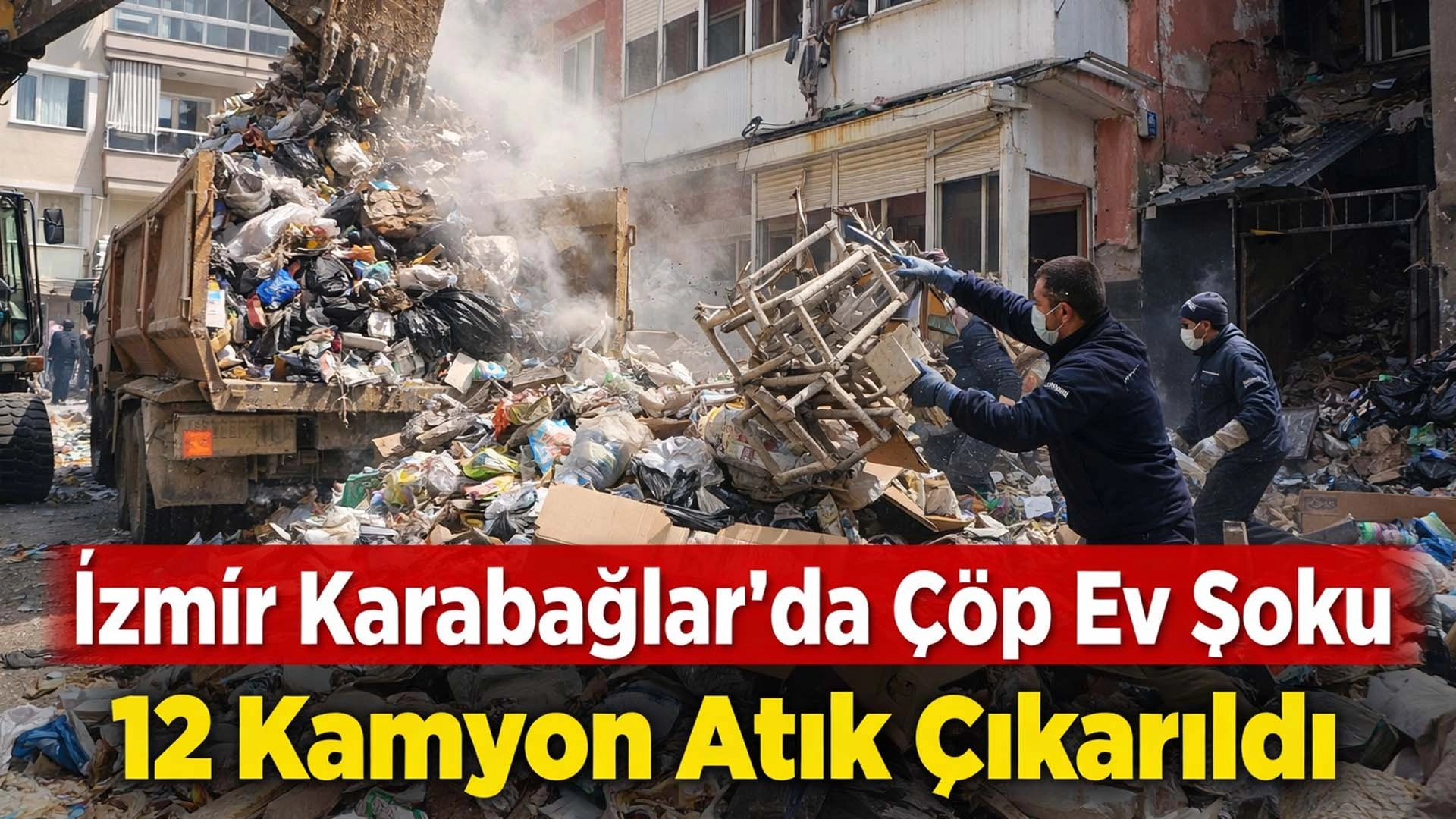 İzmir Karabağlar&rsquo;da &Ccedil;&ouml;p Ev Şoku: 12 Kamyon Atık &Ccedil;ıkarıldı