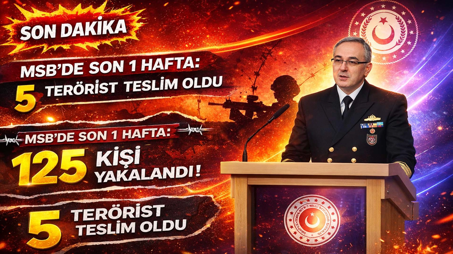 MSB'de son 1 hafta: 5 ter&ouml;rist teslim oldu, hudutlarda 125 kişi yakalandı